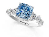White gold Fancy Blue Cushion Cut Diamond Cluster Pavé Band with Four-Prong Setting_4