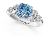 White gold Fancy Blue Cushion  Cut Diamond Cluster Ring with Round Accent Stones and Prong Setting on a Classic Band_50