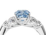 White gold Fancy Blue Cushion  Cut Diamond Cluster Ring with Round Accent Stones and Prong Setting on a Classic Band_53