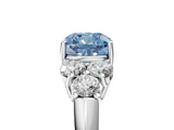 White gold Fancy Blue Cushion  Cut Diamond Cluster Ring with Round Accent Stones and Prong Setting on a Classic Band_54