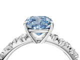 White gold Fancy Blue Cushion Cut Diamond Cluster Side Stone Solitaire Ring with Prong Setting_93