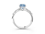 White gold Fancy Blue Cushion Cut Diamond Cluster Side Stone Solitaire Ring with Prong Setting_93
