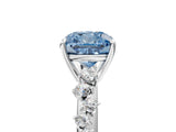White gold Fancy Blue Cushion Cut Diamond Cluster Side Stone Solitaire Ring with Prong Setting_95