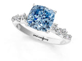 White gold Fancy Blue Cushion Cut Diamond Cluster Side Stone Solitaire Ring with Prong Setting_95