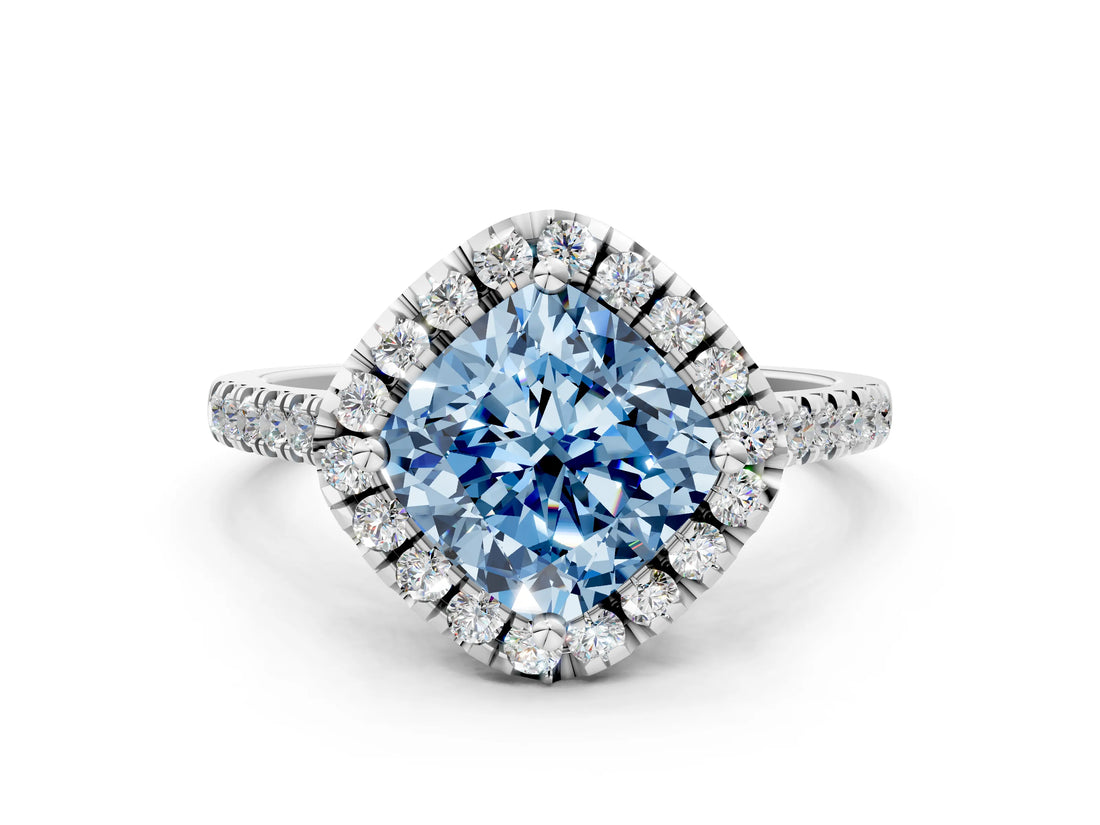White gold Fancy Blue Cushion Cut Diamond Cushion Halo Ring with Pavé Band_12