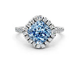 White gold Fancy Blue Cushion Cut Diamond Cushion Halo Ring with Pavé Band_12