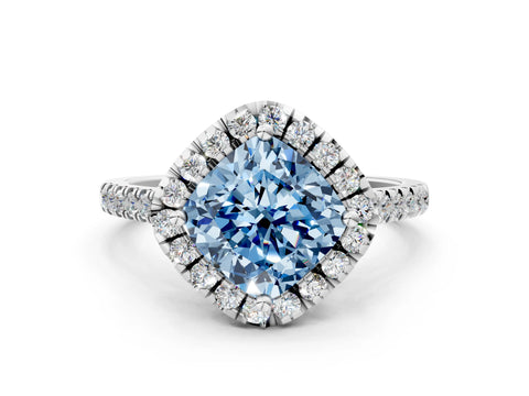 White gold Fancy Blue Cushion Cut Diamond Cushion Halo Ring with Pavé Band_12
