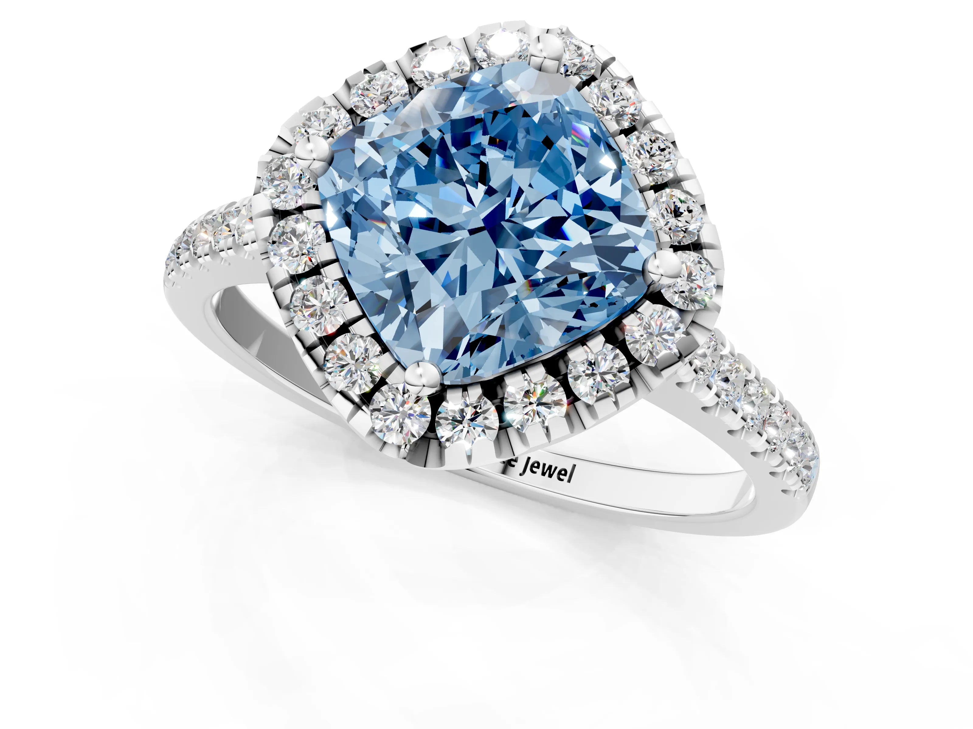 White gold Fancy Blue Cushion Cut Diamond Cushion Halo Ring with Pavé Band_13