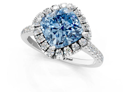 White gold Fancy Blue Cushion Cut Diamond Cushion Halo Ring with Pavé Band_13