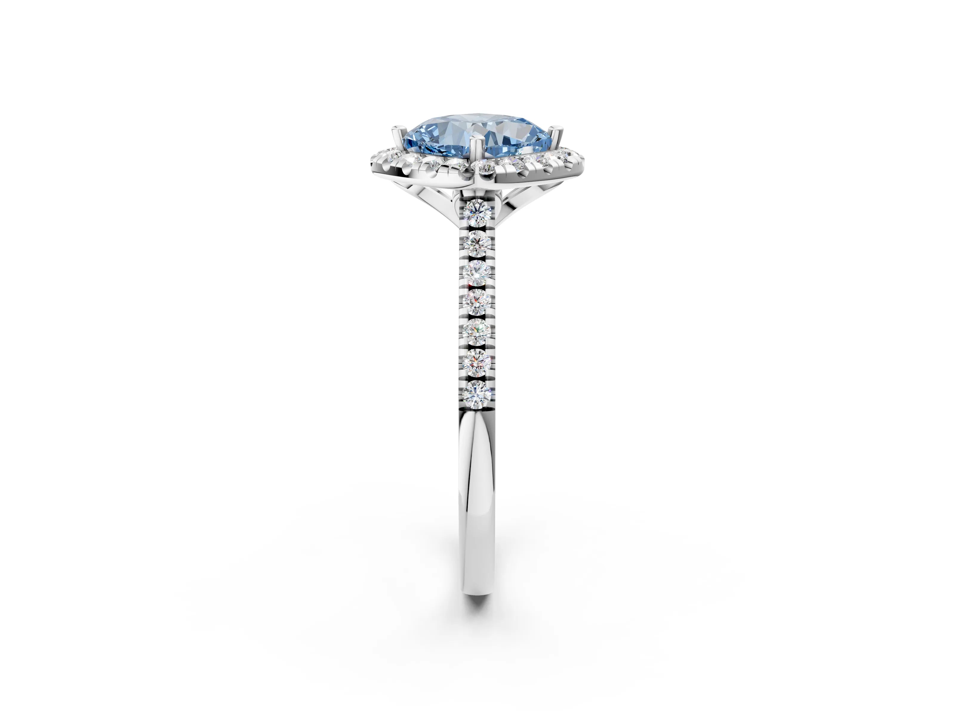 White gold Fancy Blue Cushion Cut Diamond Cushion Halo Ring with Pavé Band_14