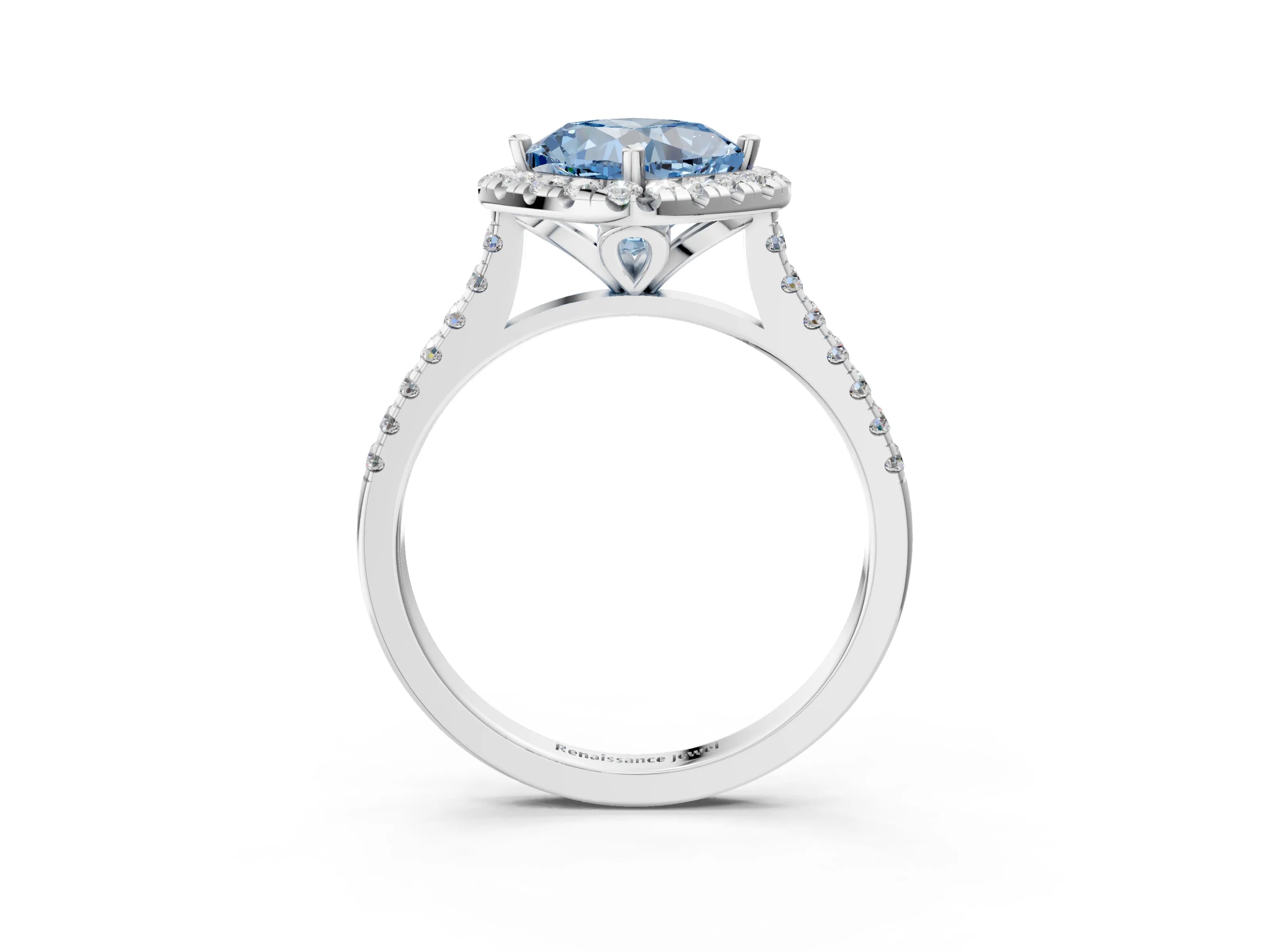 White gold Fancy Blue Cushion Cut Diamond Cushion Halo Ring with Pavé Band_15