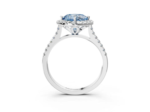 White gold Fancy Blue Cushion Cut Diamond Cushion Halo Ring with Pavé Band_15