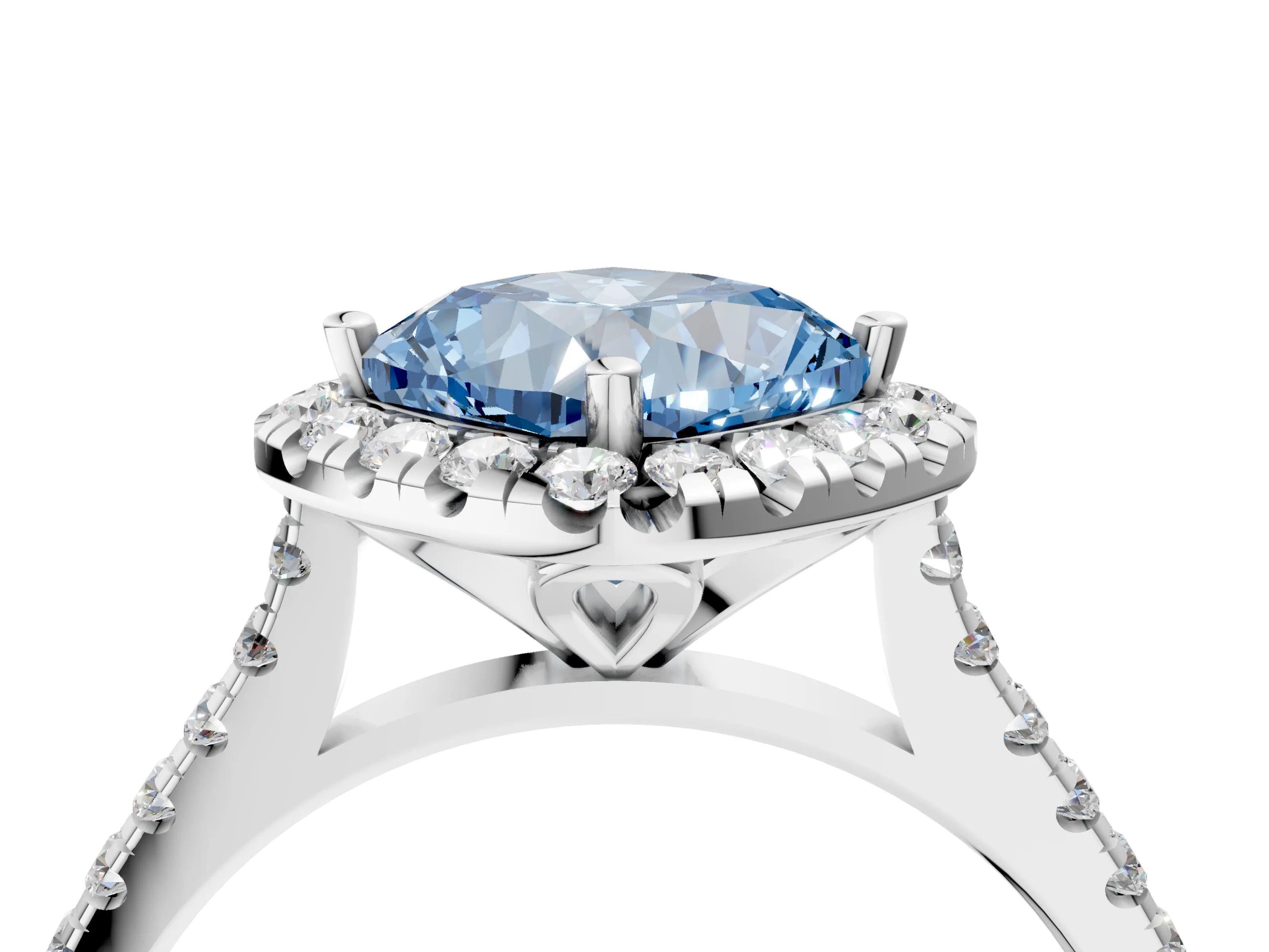 White gold Fancy Blue Cushion Cut Diamond Cushion Halo Ring with Pavé Band_16