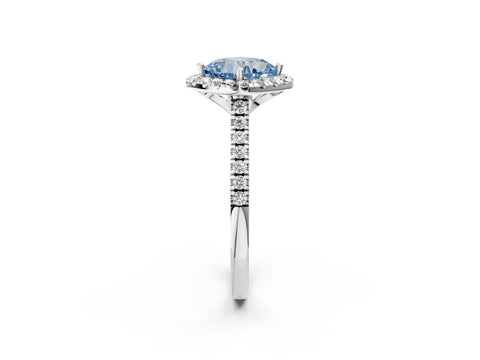 White gold Fancy Blue Cushion Cut Diamond Cushion Halo Ring with Pavé Band_2