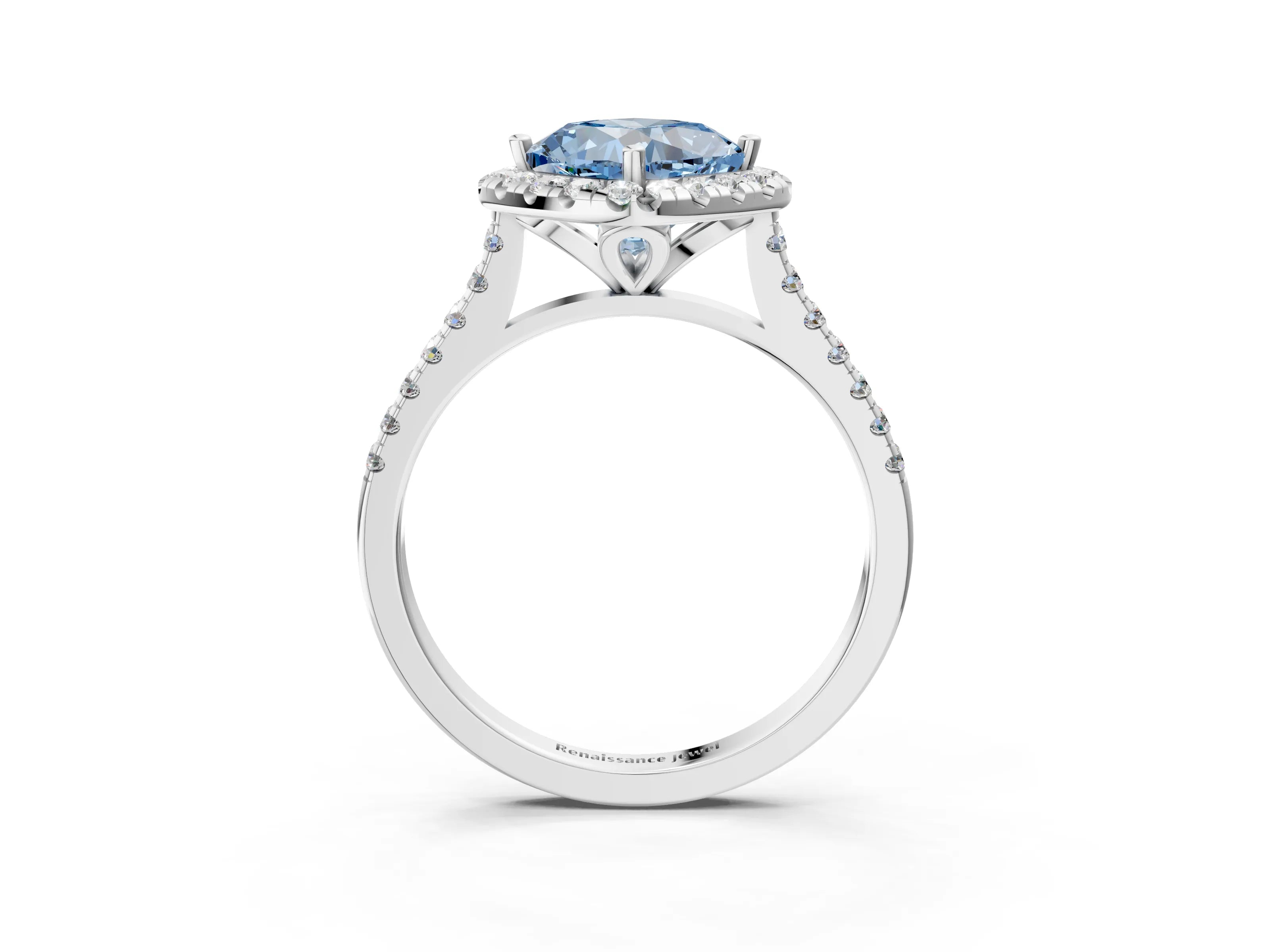 White gold Fancy Blue Cushion Cut Diamond Cushion Halo Ring with Pavé Band_3