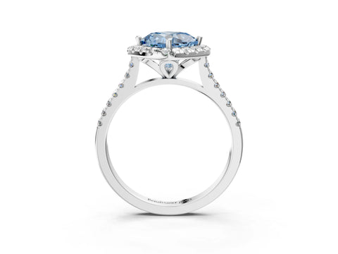 White gold Fancy Blue Cushion Cut Diamond Cushion Halo Ring with Pavé Band_3