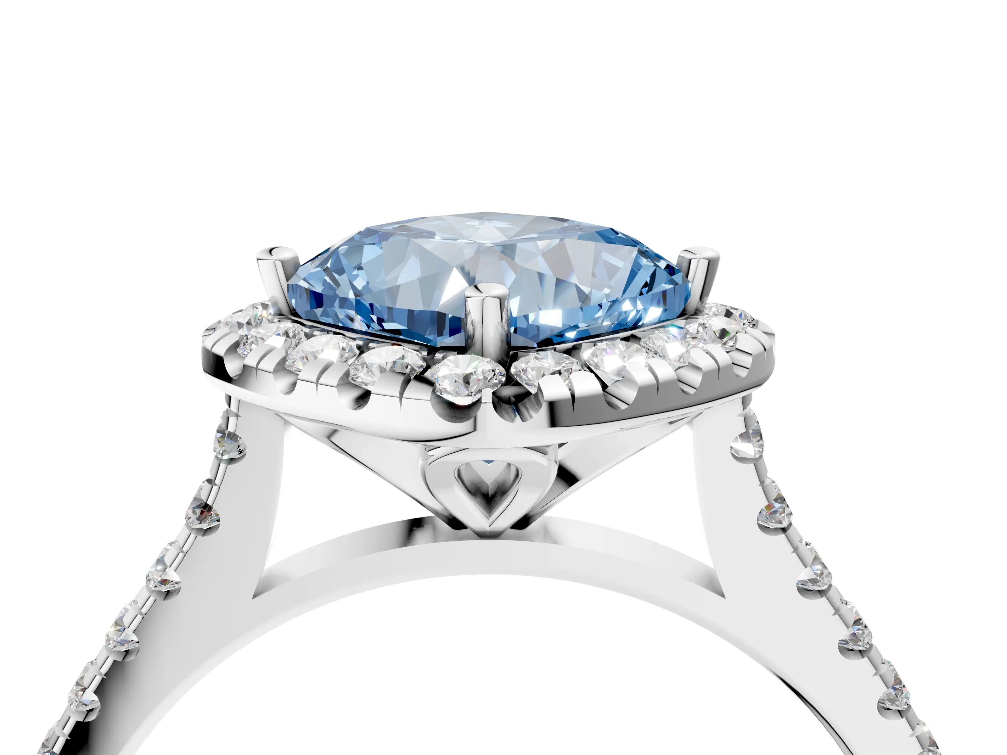 White gold Fancy Blue Cushion Cut Diamond Cushion Halo Ring with Pavé Band_4