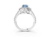 White gold Fancy Blue Cushion Cut Diamond Double Halo Ring with Pavé Band and Prong Setting_101