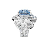 White gold Fancy Blue Cushion Cut Diamond Double Halo Ring with Pavé Band and Prong Setting_103