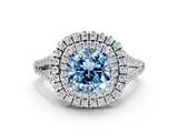 White gold Fancy Blue Cushion Cut Diamond Double Halo Ring with Pavé Band and Prong Setting_95