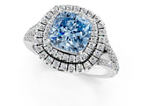 White gold Fancy Blue Cushion Cut Diamond Double Halo Ring with Pavé Band and Prong Setting_96