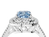 White gold Fancy Blue Cushion Cut Diamond Double Halo Ring with Pavé Band and Prong Setting_99