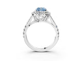 White gold Fancy Blue Cushion Cut Diamond Double Halo Ring with Split Shank and Prong Setting_30