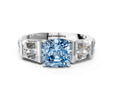 White gold Fancy Blue Cushion Cut Diamond Engagement Ring with Baguette Side Stones and Channel Set Band_32