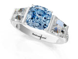 White gold Fancy Blue Cushion Cut Diamond Engagement Ring with Baguette Side Stones and Channel Set Band_33