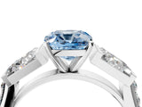 White gold Fancy Blue Cushion Cut Diamond Engagement Ring with Baguette Side Stones and Channel Set Band_36