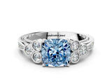 White gold Fancy Blue Cushion  Cut Diamond Engagement Ring with Bezel Set Round Side Stones and Prong Setting_48