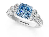 White gold Fancy Blue Cushion  Cut Diamond Engagement Ring with Bezel Set Round Side Stones and Prong Setting_49