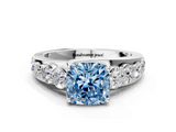 White gold Fancy Blue Cushion  Cut Diamond Engagement Ring with Pavé Band and Four-Prong Setting_3