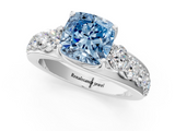 White gold Fancy Blue Cushion  Cut Diamond Engagement Ring with Pavé Band and Four-Prong Setting_4