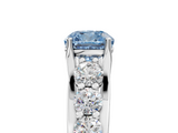 White gold Fancy Blue Cushion  Cut Diamond Engagement Ring with Pavé Band and Four-Prong Setting_8