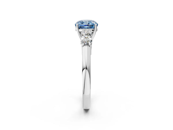 Platinum Fancy Blue Cushion  Cut Diamond Five-Stone Prong Set White Gold Ring