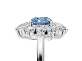 White gold Fancy Blue Cushion Cut Diamond Floral Double Halo Engagement Ring with Prong Setting_101