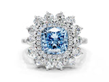 White gold Fancy Blue Cushion Cut Diamond Floral Double Halo Engagement Ring with Prong Setting_25