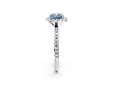 White gold Fancy Blue Cushion  Cut Diamond Floral Halo Engagement Ring with Pavé Band and Prong Setting_51