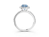 White gold Fancy Blue Cushion  Cut Diamond Floral Halo Engagement Ring with Pavé Band and Prong Setting_52