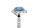White gold Fancy Blue Cushion  Cut Diamond Floral Halo Engagement Ring with Pavé Band and Prong Setting_54