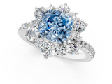 White gold Fancy Blue Cushion  Cut Diamond Floral Halo Pave Band with Prong Setting_38