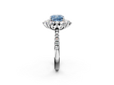 White gold Fancy Blue Cushion  Cut Diamond Floral Halo Pave Band with Prong Setting_39