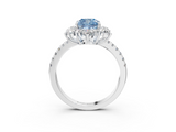 White gold Fancy Blue Cushion  Cut Diamond Floral Halo Pave Band with Prong Setting_40