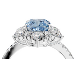 White gold Fancy Blue Cushion  Cut Diamond Floral Halo Pave Band with Prong Setting_41