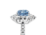 White gold Fancy Blue Cushion  Cut Diamond Floral Halo Pave Band with Prong Setting_42