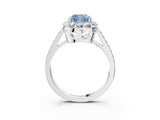White gold Fancy Blue Cushion Cut Diamond Floral Halo Ring with Pavé Band and Prong Setting_10