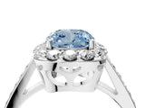 White gold Fancy Blue Cushion Cut Diamond Floral Halo Ring with Pavé Band and Prong Setting_11