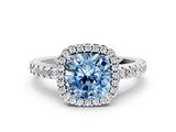 White gold Fancy Blue Cushion Cut Diamond Halo Engagement Ring with Pavé Band and Prong Setting_39