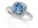 White gold Fancy Blue Cushion Cut Diamond Halo Engagement Ring with Pavé Band and Prong Setting_40